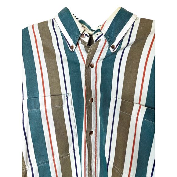 Natural Elements Striped Button Front Cotton Shirt Large - Picture 2 of 7